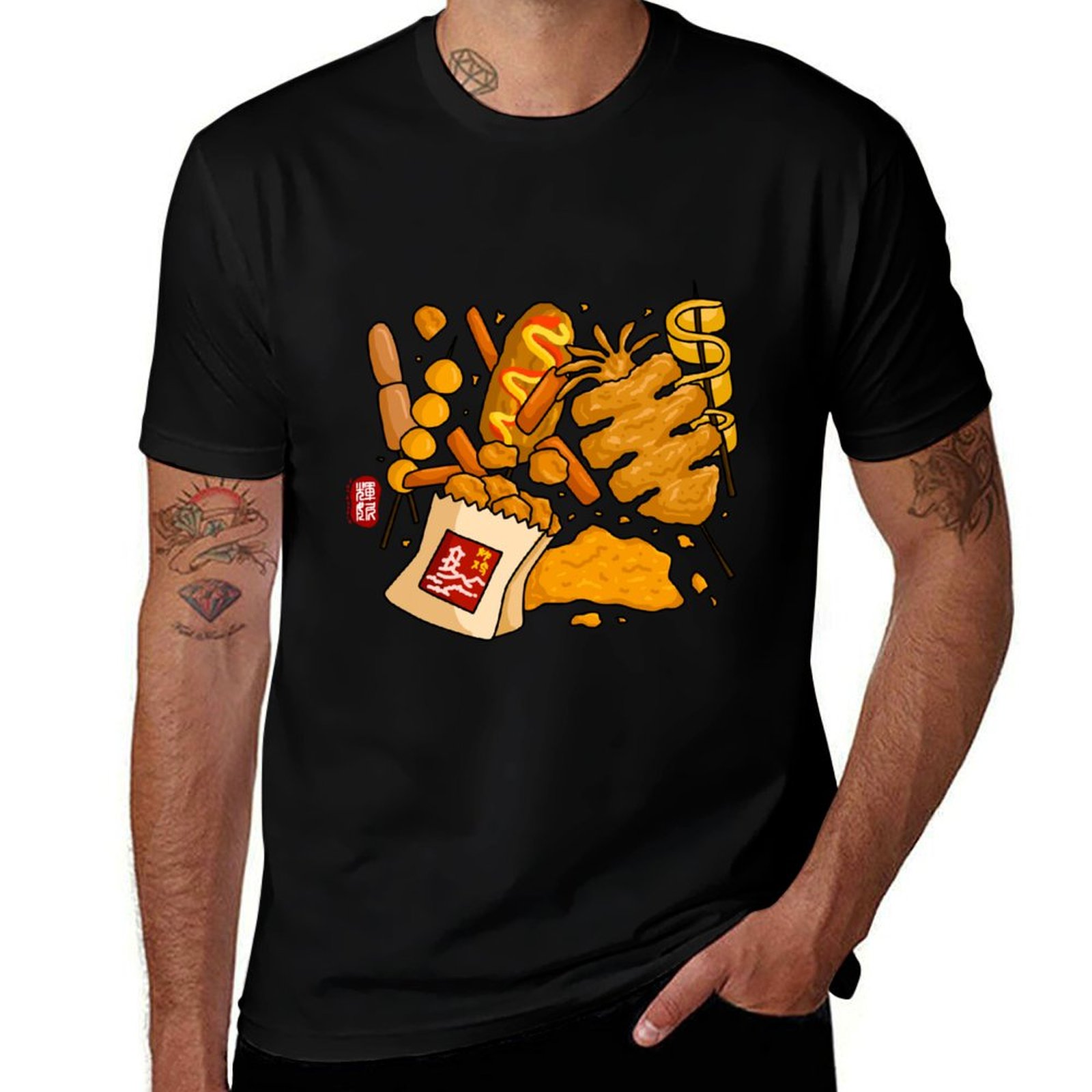 Quick Food Snacks - เสื้อยืดสีสันสดใสลายอาหารริมทาง แห้งเร็ว แขนสั้น สำหรับออกกำลังกาย