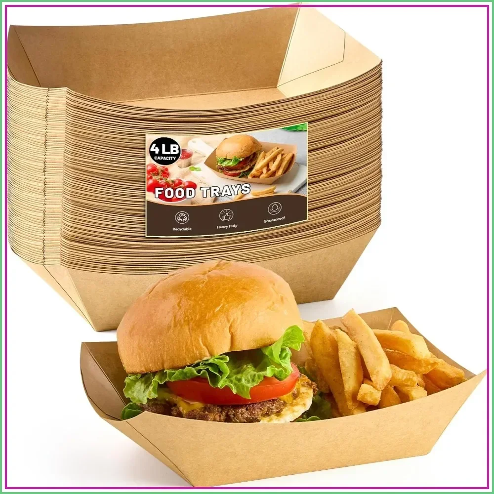 Food Snacks Images - ถาดอาหารกระดาษคราฟท์ขนาดใหญ่ 50 ชิ้น, 4 ปอนด์, ถาดใส่อาหารแบบใช้แล้วทิ้งสำหรับงานปาร์ตี้,