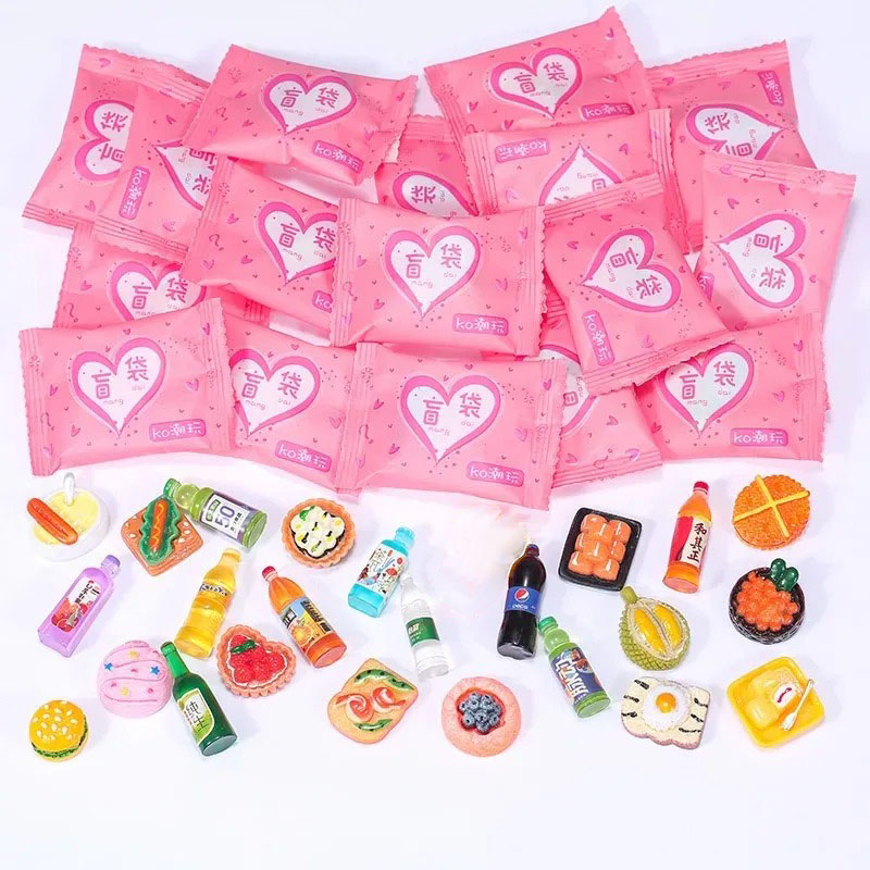Food Snacks Drinks - ของเล่นจำลองอาหารจิ๋วแบบสุ่ม ของเล่นโมเดลขนาดเล็ก ของเล่นจำลองขนมขบเคี้ยว ซุปเปอร์มาร์เก็ต เครื่องดื่ม ขวดไวน์