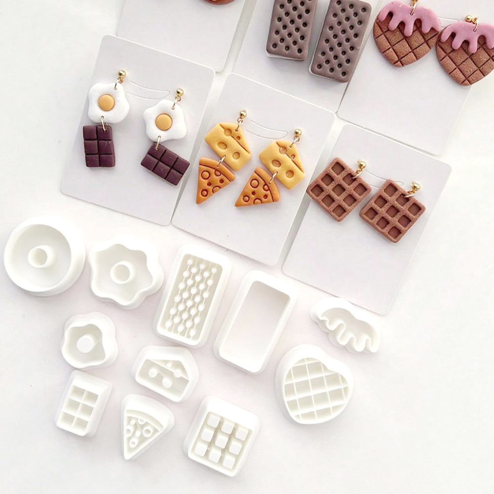 Food Stamps Snacks - ชุดเครื่องตัดดินโพลิเมอร์รูปขนม 11 ชิ้น/ชุด, แม่พิมพ์ดินรูปอาหารสำหรับทำต่างหู DIY, ตราประทับดินเผา