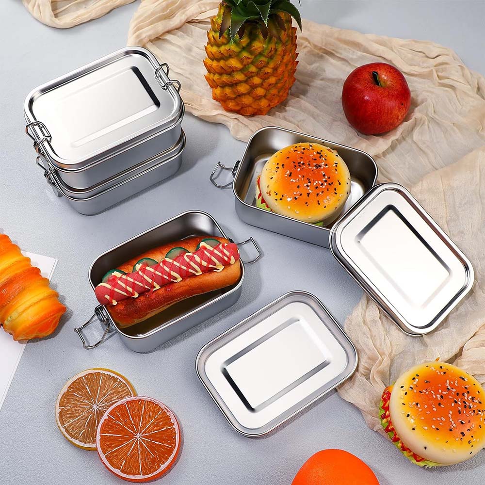 4 ชิ้นสแตนเลสสตีลกล่องเบนโตะโล - Food Snacks Wholesale บทวิจารณ์และราคา