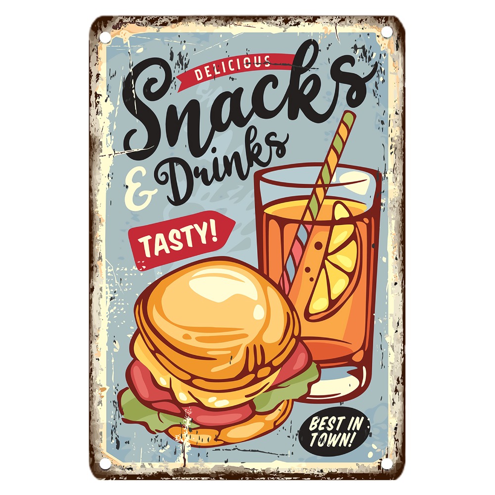 ป้ายโลหะวินเทจสำหรับอาหาร ขนาด - Food Snacks Drinks บทวิจารณ์และราคา