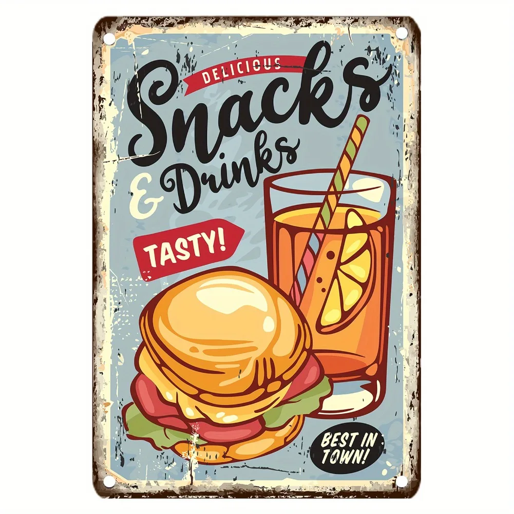 ป้ายโลหะวินเทจสำหรับอาหาร ขนาด - Food Snacks Drinks บทวิจารณ์และราคา